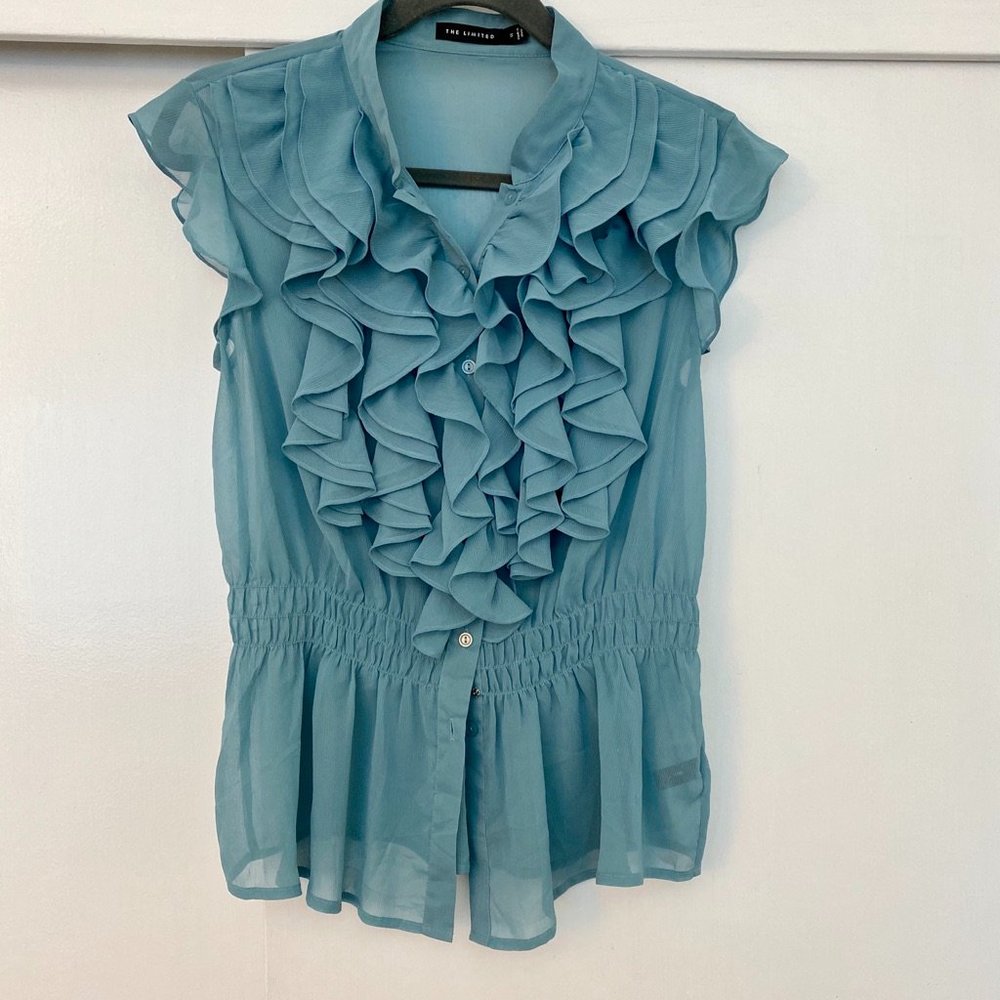 The Limited Ruffled Semi-Sheer Peplum Blouse